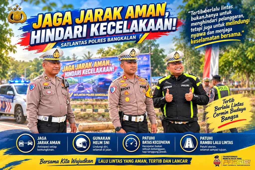 Peduli Keselamatan Kasat Lantas Polres Bangkalan AKP FEBRY HERMAWAN Pasang Banner Imbuan Di Jalan Raya Galis